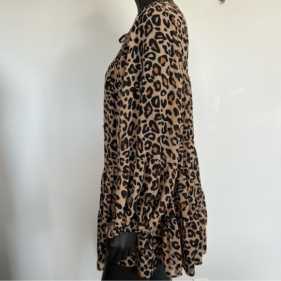 Crescent Leopard Print Smocked Peasant Dress Tunic - Size Small - Picture 8 of 9